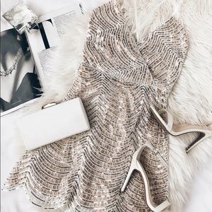 Lulus White and Silver Sequin Mini Dress